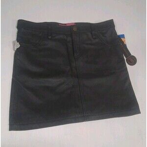 Vtg Y2K Leather Black Mini Skirt Thalia Sodi 5/6 31" 100% Lambskin Kmart Tag